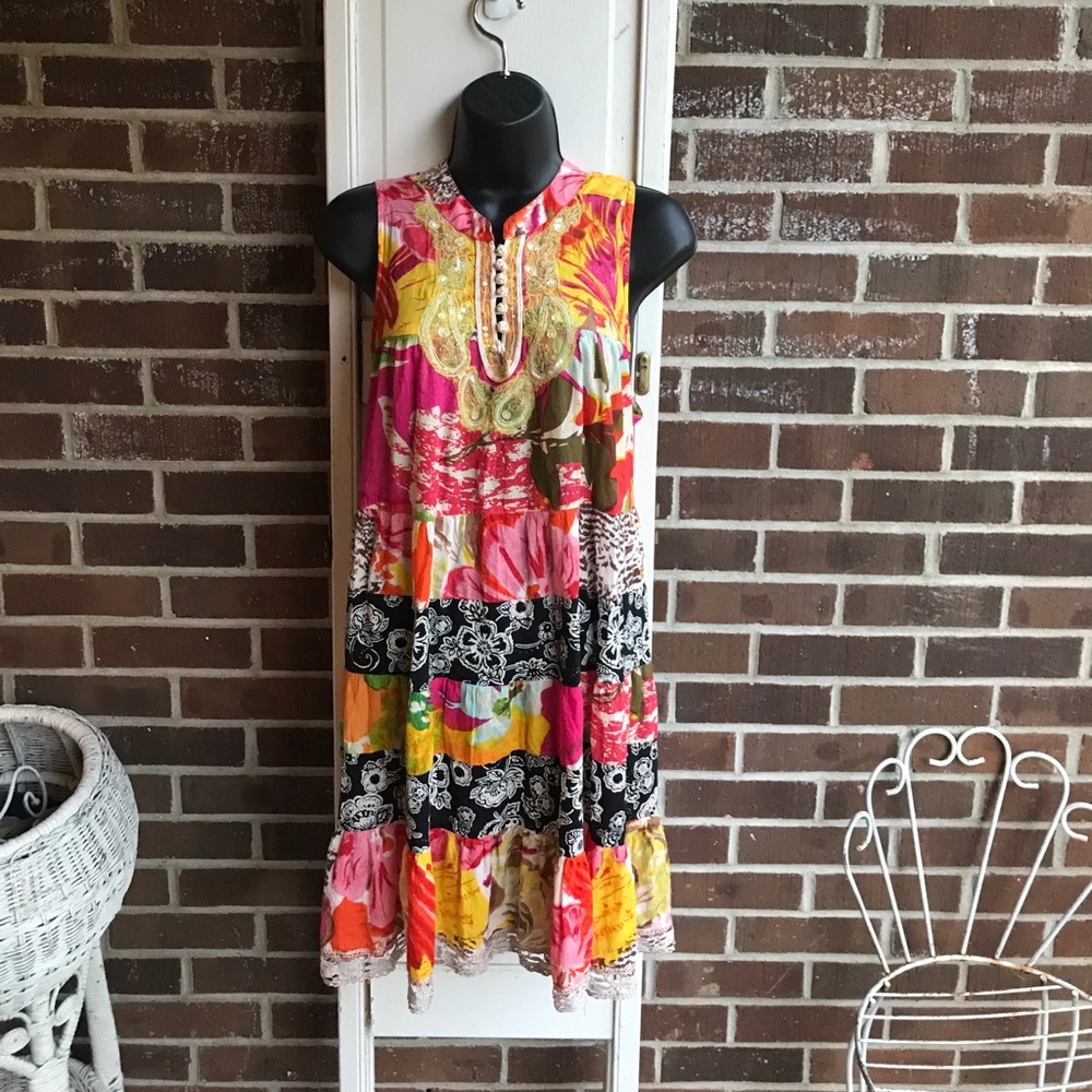 Boho free people dress Patchwork neckline M